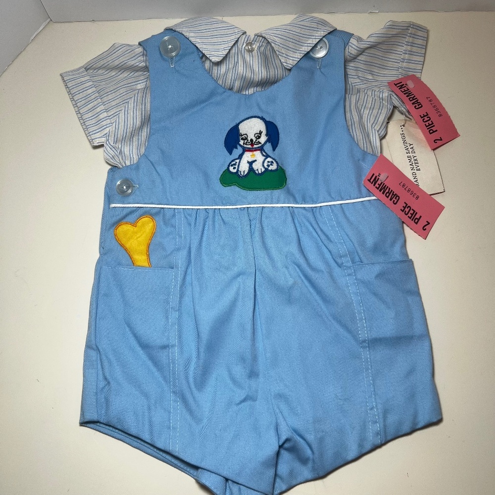 Vintage Puppy Dog Overall Romper T-shirt Set Spring Easter Dead Stock NWT 80s